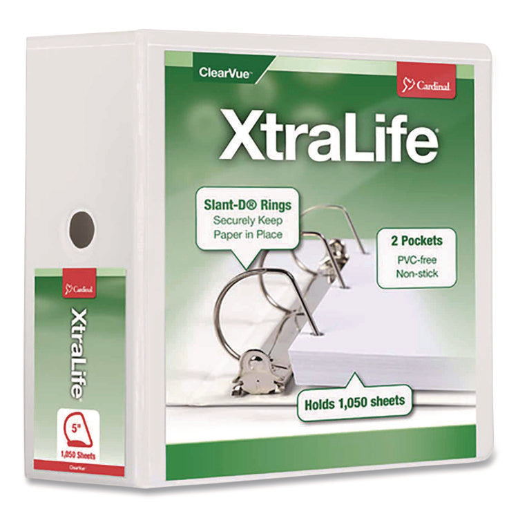 XtraLife ClearVue Non-Stick Slant-D Ring Binder, 3 Rings, 5" Capacity, 11 x 8.5, White