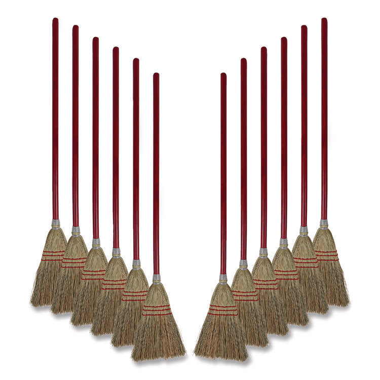 Corn Fiber Lobby/toy Broom, Corn Fiber Bristles, 39" Overall Length, Red, 12/carton