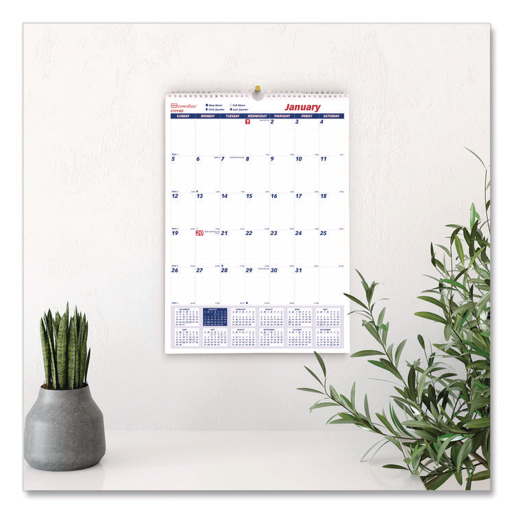 Twin-Wirebound Wall Calendar, One Month per Page, 12 x 17, White Sheets, 12-Month (Jan to Dec): 2025