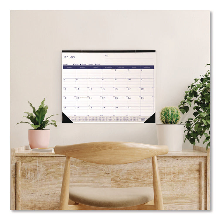 DuraGlobe Monthly Desk Pad Calendar, 22 x 17, White/Blue/Gray Sheets, Black Binding/Corners, 12-Month (Jan to Dec): 2025