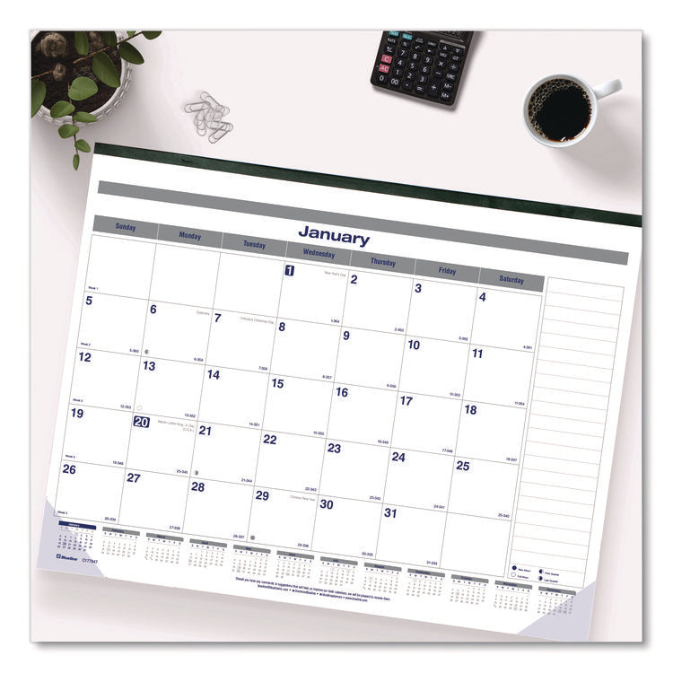 Net Zero Carbon Monthly Desk Pad Calendar, 22 x 17, White/Gray/Blue Sheets, Black Binding, 12-Month (Jan to Dec): 2025
