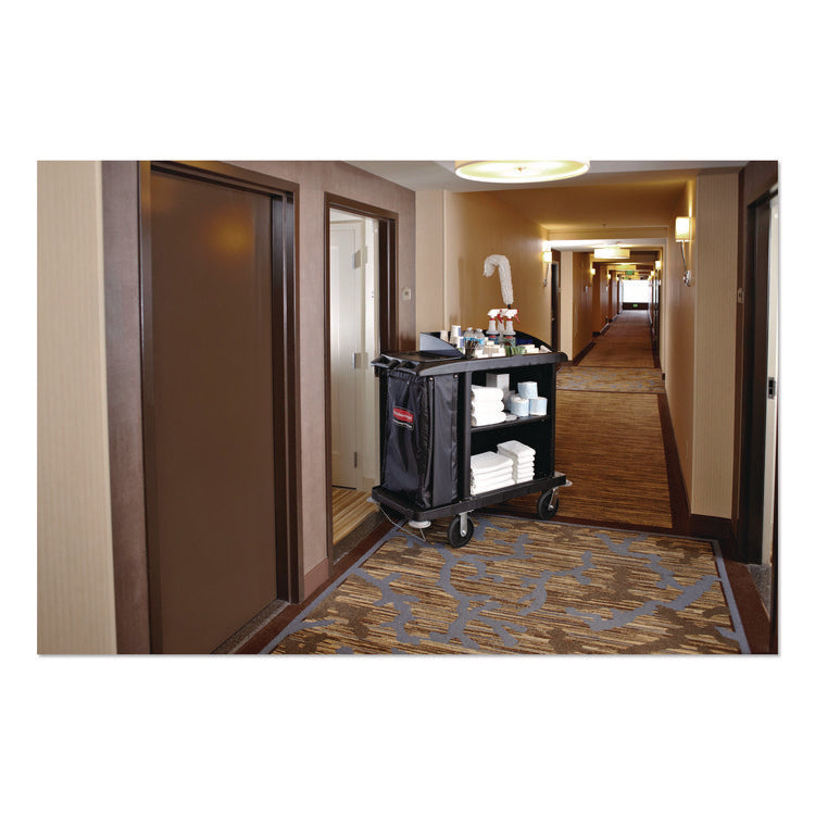 Multi-Shelf Cleaning Cart, Plastic, 4 Shelves, 1 Bin, 22" x 49" x 50", Black