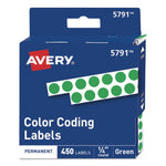 Handwrite-Only Permanent Self-Adhesive Round Color-Coding Labels in Dispensers, 0.25" dia, Green, 450/Roll, (5791)