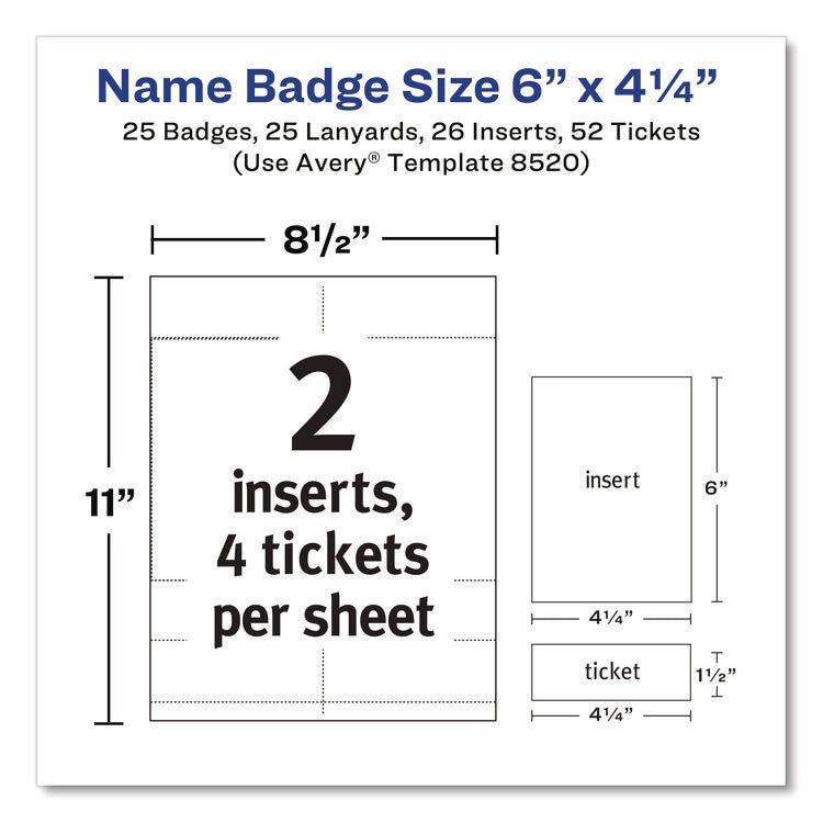 Lanyard-Style Badge Holder W/laser/inkjet Inserts, Top Load, 4.25 X 6, We, 25/pk