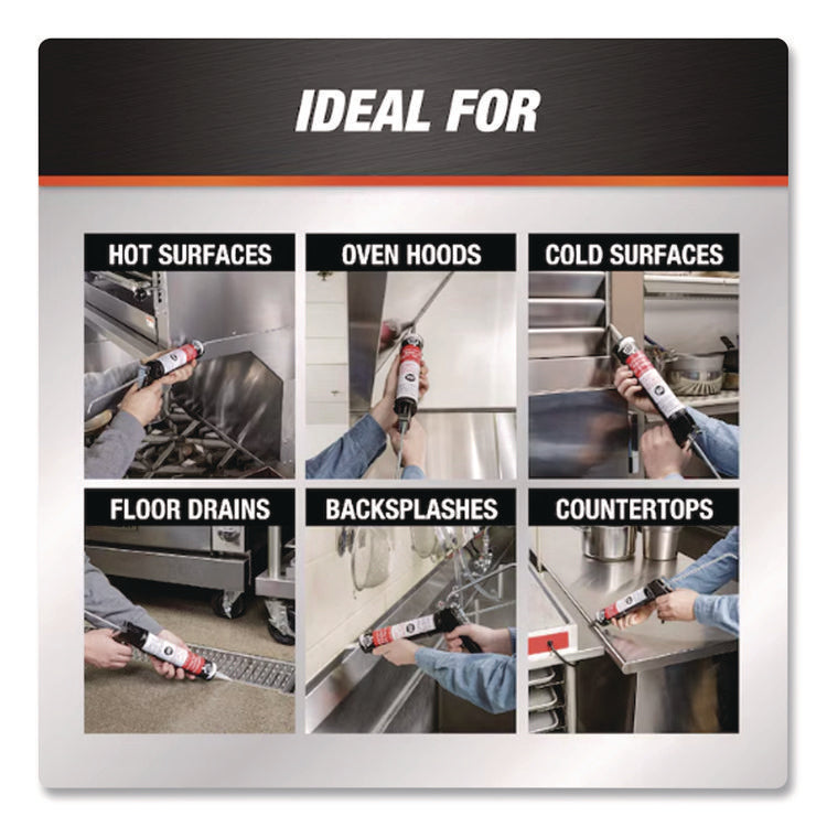 Commercial Kitchen Silicone Sealant, 9.8 oz Tube, White