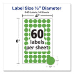 Handwrite Only Self-Adhesive Removable Round Color-Coding Labels, 0.5" dia, Neon Green, 60/Sheet, 14 Sheets/Pack, (5052)