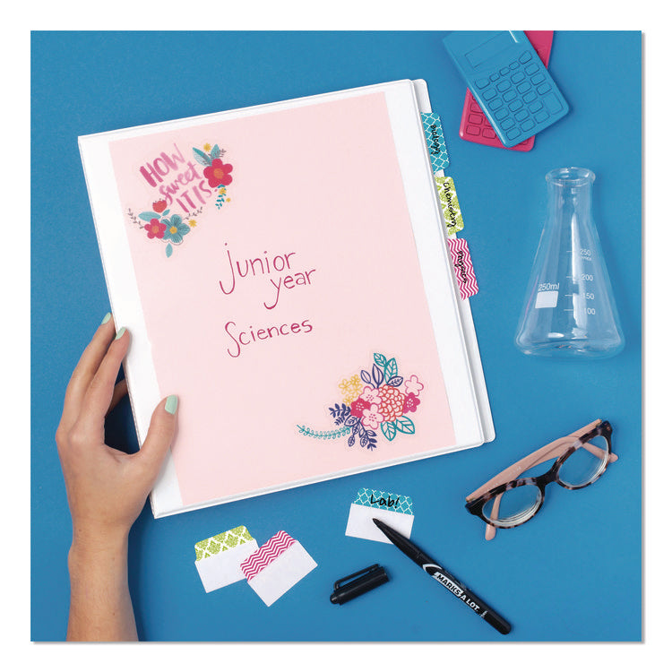 Ultra Tabs Repositionable Tabs, Fashion Patterns: 2" x 1.5", 1/5-Cut, Assorted Colors, 24/Pack