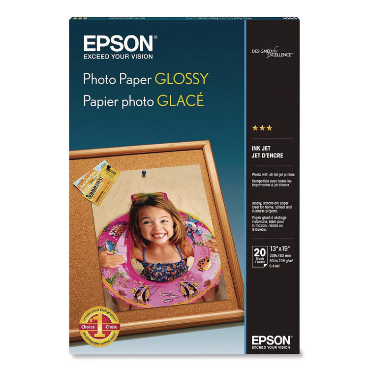 Glossy Photo Paper, 9.4 Mil, 13 X 19, Glossy White, 20/pack