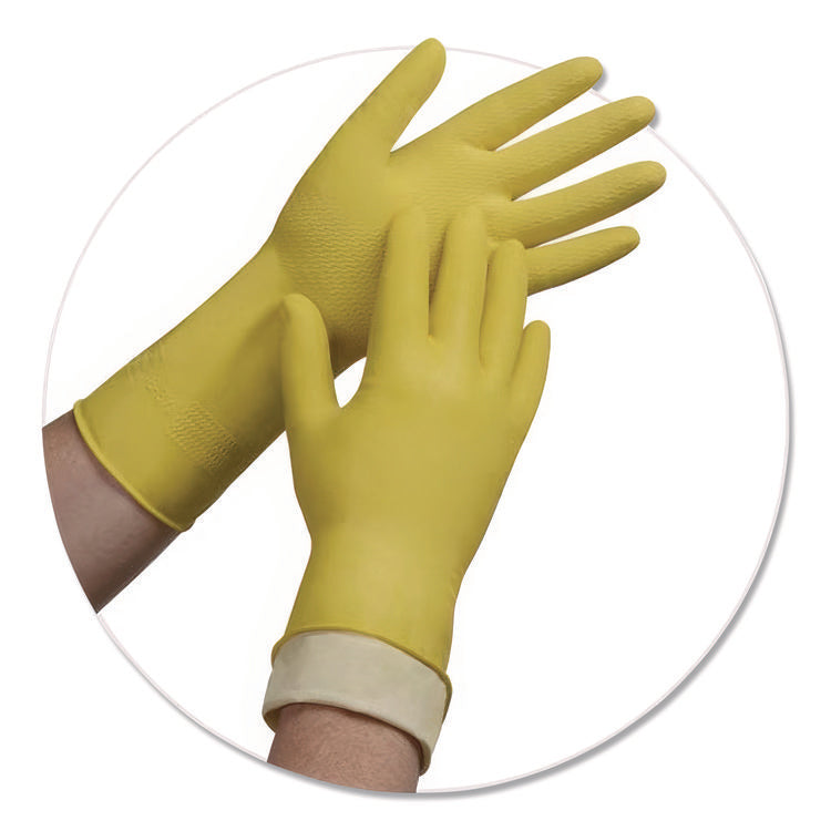 Pro L6500 Series Flock-Lined Latex Gloves, 12" Long, Medium, Yellow, 12 Pairs