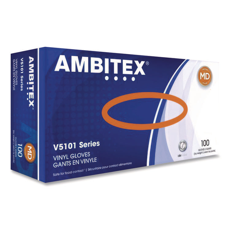 V5101 Series Latex-Free Lightly Powdered Vinyl Gloves, Medium, 3 mil Thick, 9" Long, Clear, 100/Box