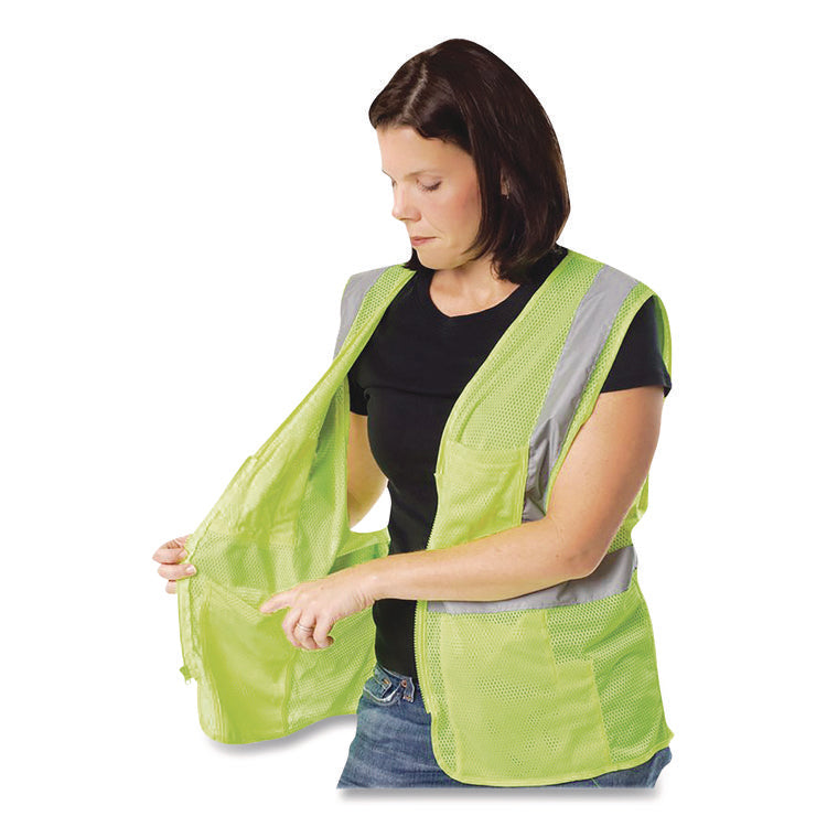 ANSI Class 2 Two-Pocket Zipper Mesh Safety Vest, Large, Hi-Viz Lime Yellow