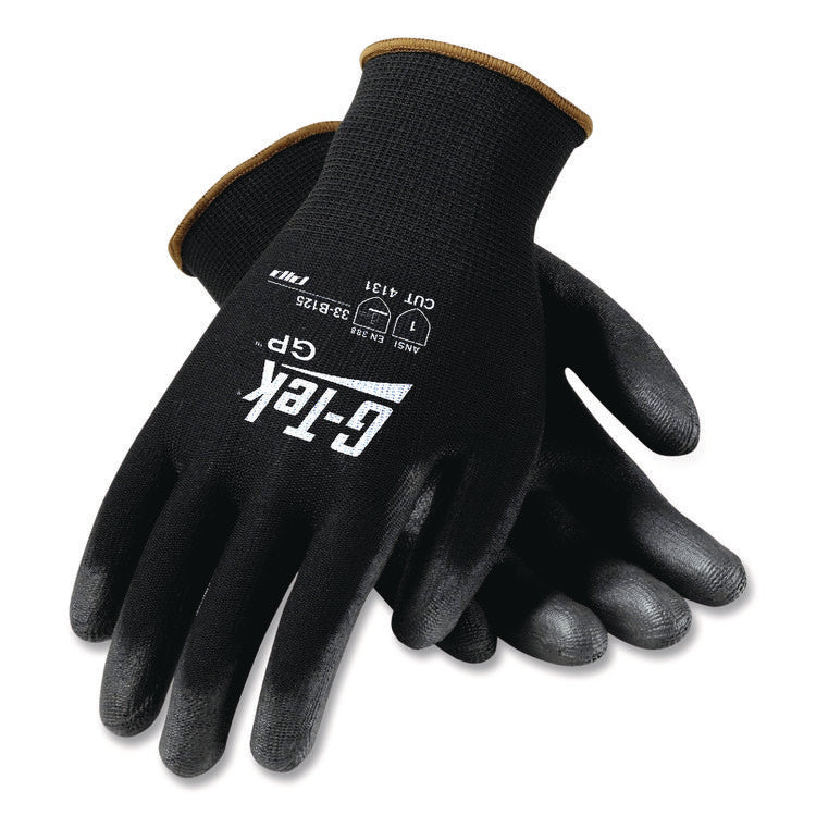 GP Polyurethane-Coated Nylon Gloves, EN388: 1111, 10" Long, Medium, Black, 12 Pairs
