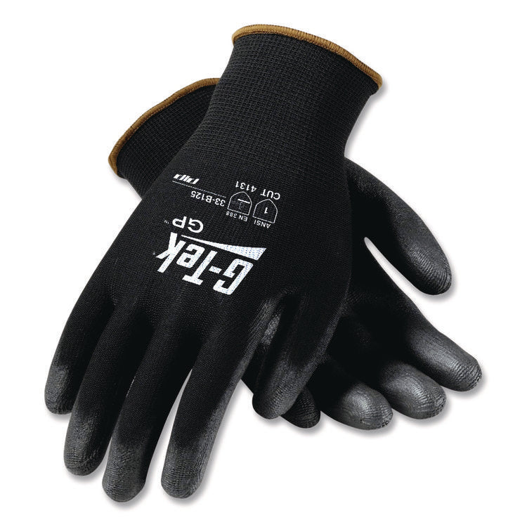 GP Polyurethane-Coated Nylon Gloves, EN388: 1111, 10" Long, Large, Black, 12 Pairs