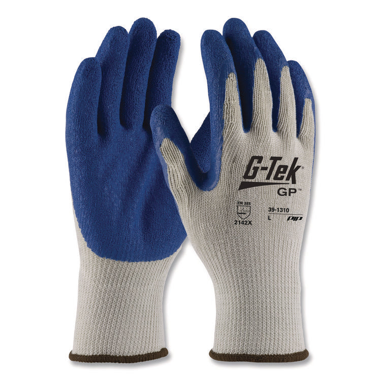 GP Latex-Coated Cotton/Polyester Gloves, EN388: 1111, 10" Long, Large, Gray/Blue, 12 Pairs