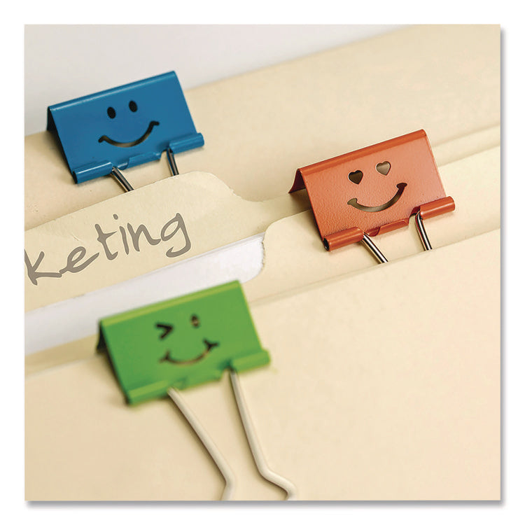 Smiling Face Binder Clips, Medium, Assorted Colors, 36/Pack