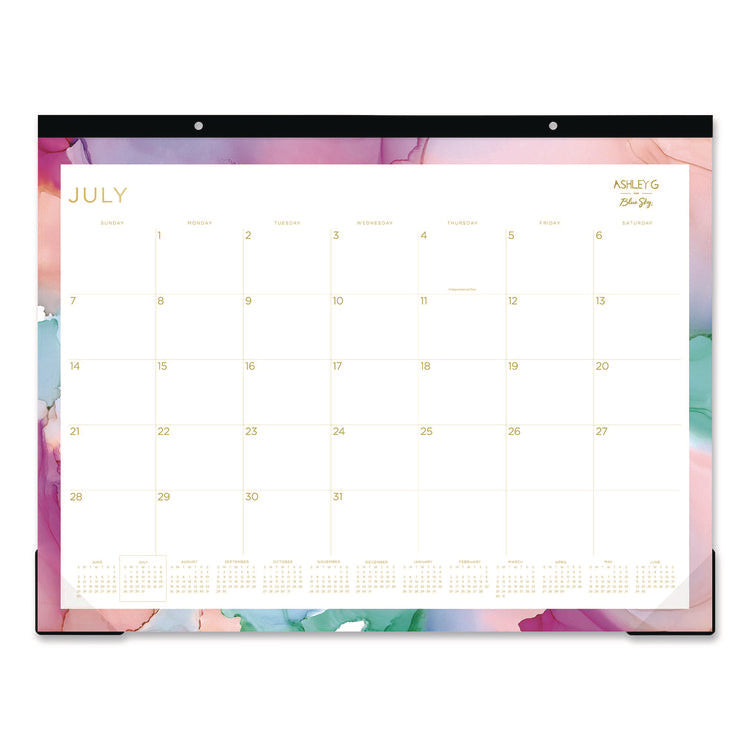 Ashley G Academic Monthly Desk Pad, 22x17, Multicolor Sheets, Black Headband, Clear Corners, 12-Month (Jul to Jun): 2025-2026