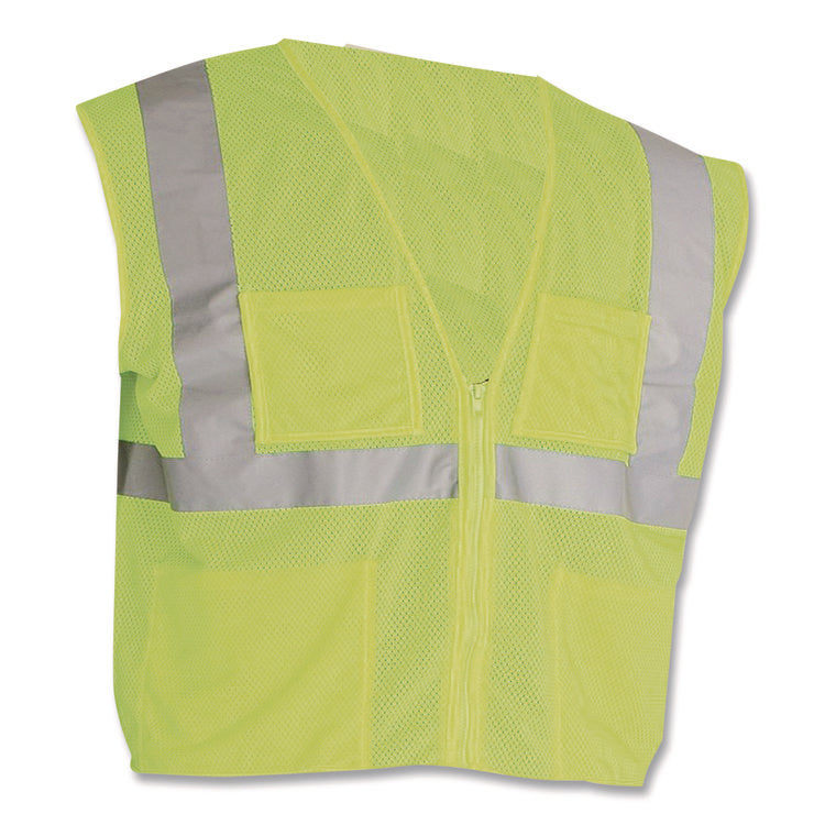 ANSI Class 2 Four Pocket Zipper Safety Vest, Polyester Mesh, 4X-Large, Hi-Viz Lime Yellow