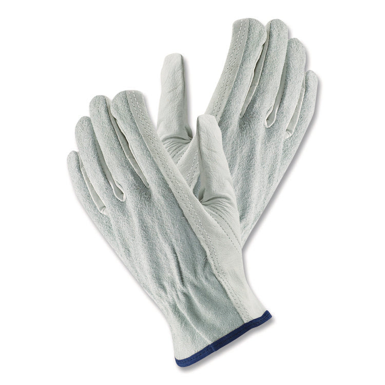 Top-Grain Leather Drivers Gloves with Shoulder-Split Cowhide Leather Back, Gunn Cut, Keystone Thumb, Large, Gray, Pair