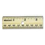 Three-Hole Punched Wood Ruler English And Metric With Metal Edge, 12" Long