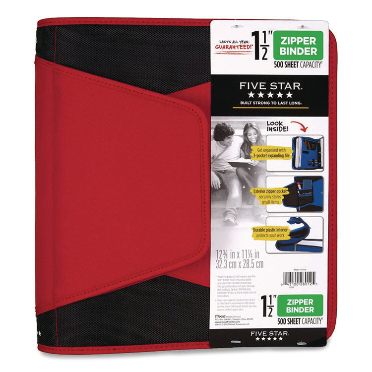 Tech Zipper Binder, 3 Rings, 1.5" Capacity, 11 X 8.5, Red/black Accents