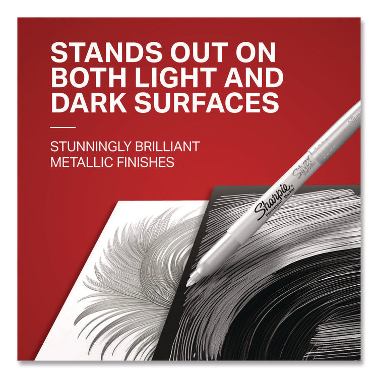 Metallic Fine Point Permanent Marker Value Pack, Fine Bullet Tip, Metallic Silver, 36/pack