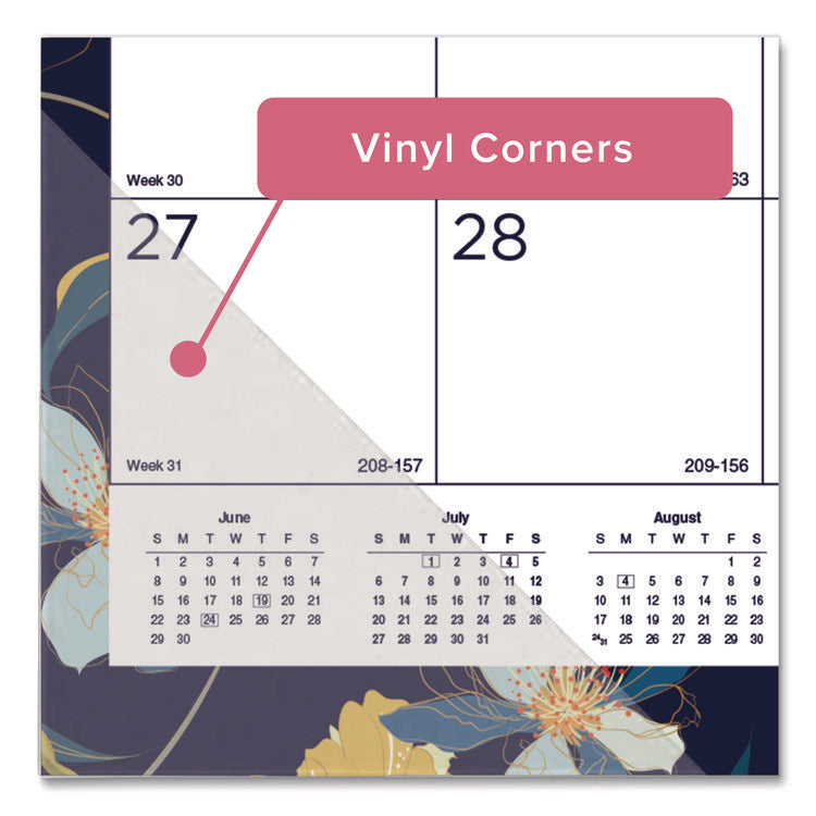 Academic 18-Month Desk Pad Calendar, Floral Artwork, 22 x 17, White/Multicolor Sheets, Black Headband, July 2025 to Dec 2026