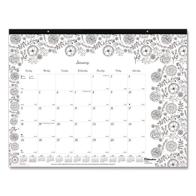 Monthly Desk Pad Calendar, DoodlePlan Coloring Pages, 22 x 17, Black Binding, Clear Corners, 12-Month (Jan to Dec): 2025