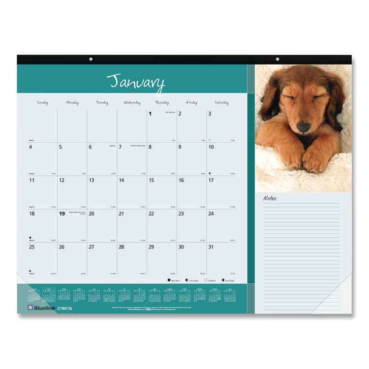 Pets Collection Monthly Desk Pad, Puppies Photography, 22 x 17, Black Binding, Clear Corners, 12-Month (Jan to Dec): 2025
