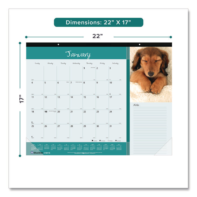 Pets Collection Monthly Desk Pad, Puppies Photography, 22 x 17, Black Binding, Clear Corners, 12-Month (Jan to Dec): 2025