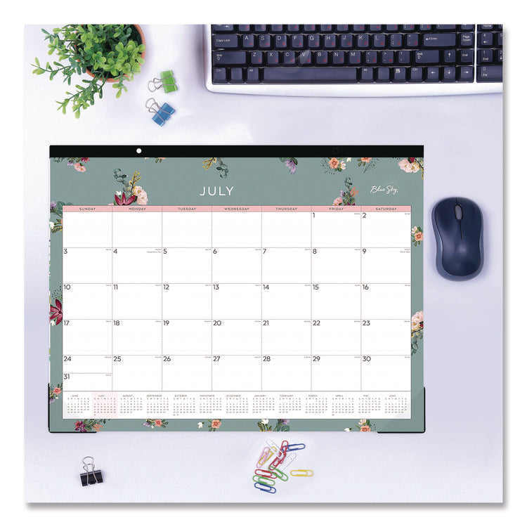 Greta Academic Year Desk Pad Calendar, Floral Artwork, 22 x 17, White/Green/Pink Sheets, 12-Month: July 2025 to June 2026