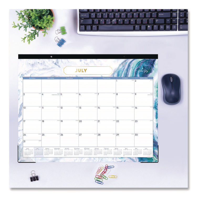 Gemma Academic Year Desk Pad Calendar, Geode Artwork, 22 x 17, White/Blue/Green Sheets, 12-Month (July to June): 2025 to 2026