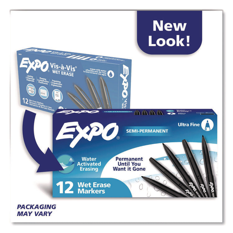 Wet Erase Marker, Fine Bullet Tip, Black, Dozen