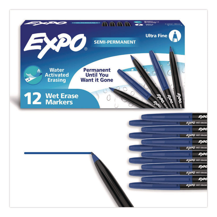 Wet Erase Marker, Fine Bullet Tip, Blue, Dozen