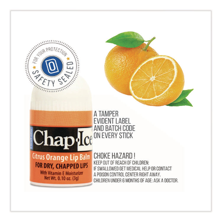 Lip Balm, Cherry/Kiwi/Orange Flavors, 1" Tube, 100/Box