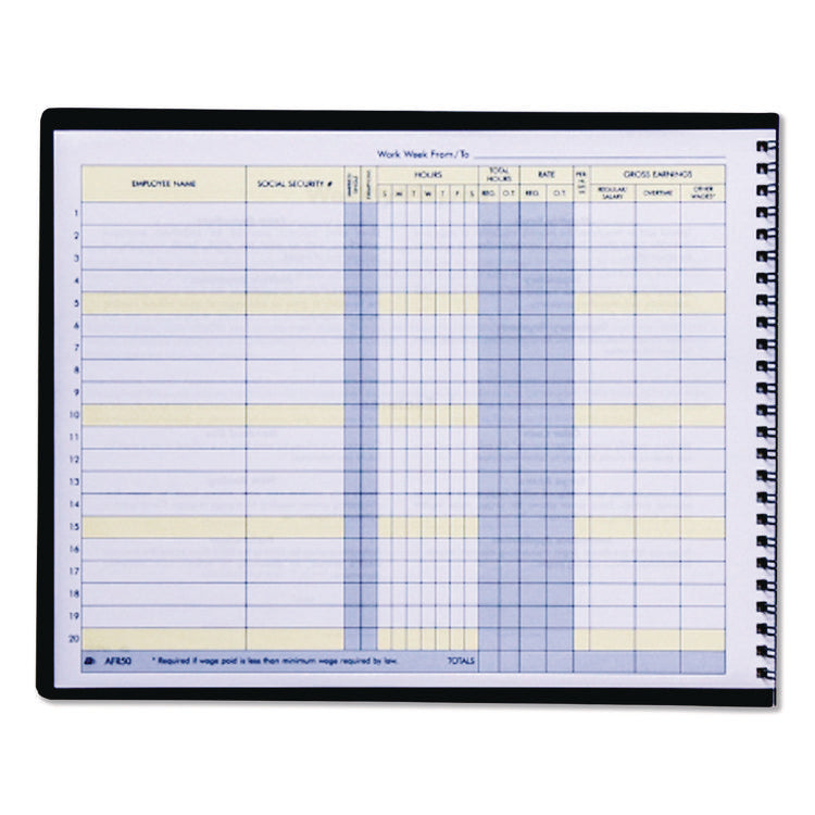 Weekly Payroll Record Book for 20 Employees, Two-Page Spread: 36 Columns, Royal Blue Cover, 8.5 x 11 Sheets, 56 Sheets/Book