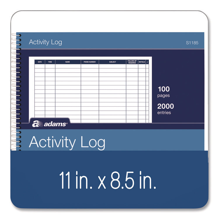 Activity Logbook, 8 Columns, Blue/White Cover, 11 x 8.5 Sheets, 50 Sheets/Book