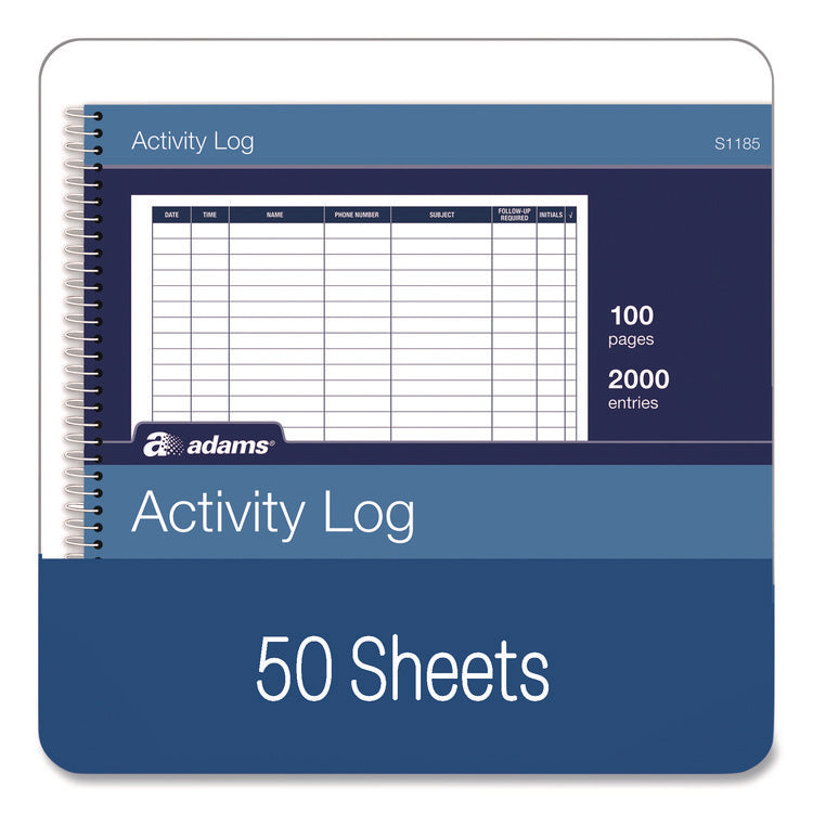 Activity Logbook, 8 Columns, Blue/White Cover, 11 x 8.5 Sheets, 50 Sheets/Book