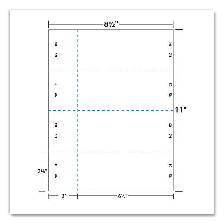 Jumbo Micro-Perforated Event/Raffle Ticket, 90 lb Index Weight, 8.5 x 11, White, 4 Tickets/Sheet, 250 Sheets/Pack