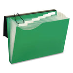 Seven-Pocket Poly Expanding File, 1" Expansion, 7 Sections, Elastic Cord Closure, 1/6-Cut Tabs, Letter Size, Green