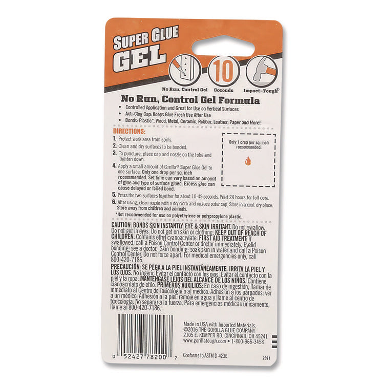 Super Glue Gel, Two 0.11 Oz Tubes, Dries Clear