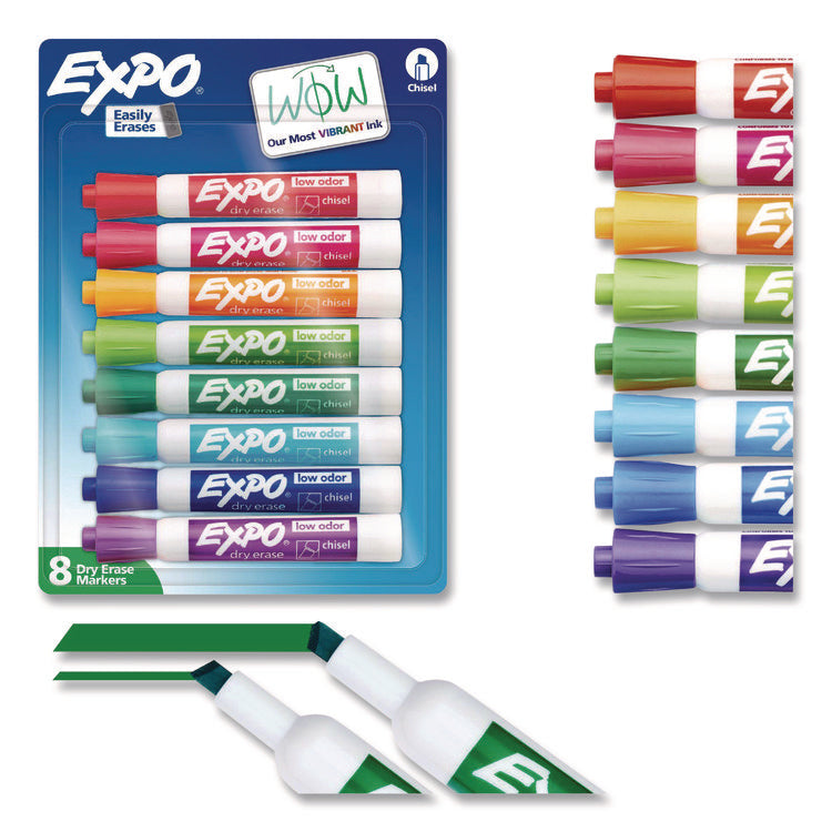 Dry Erase Marker, Broad Chisel Tip, Assorted Colors, 8/pack