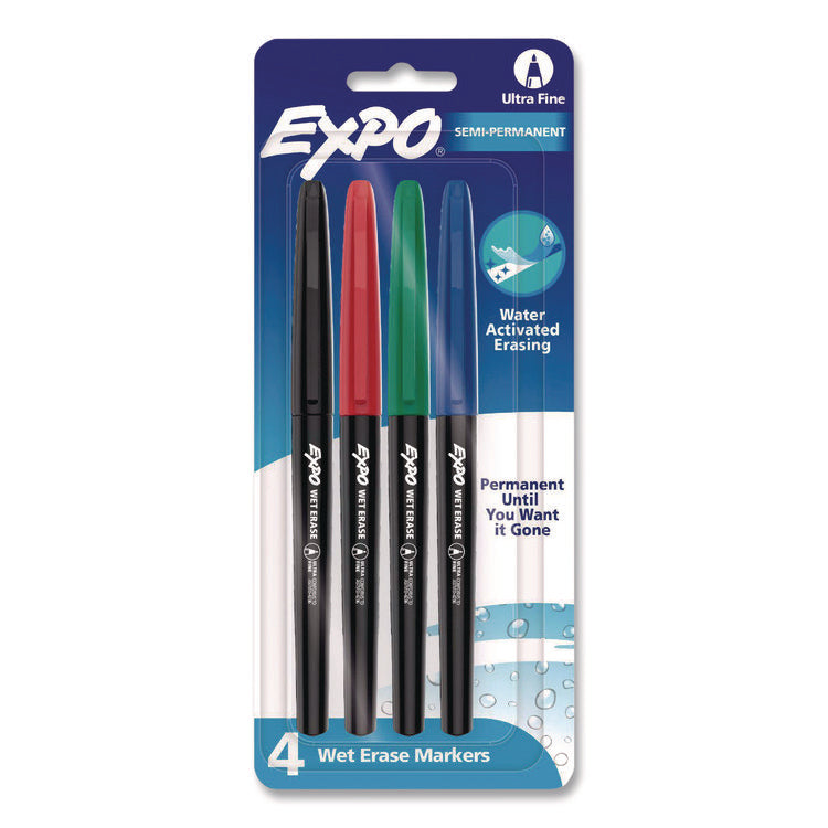 Wet Erase Marker, Fine Bullet Tip, Assorted Colors, 4/Set
