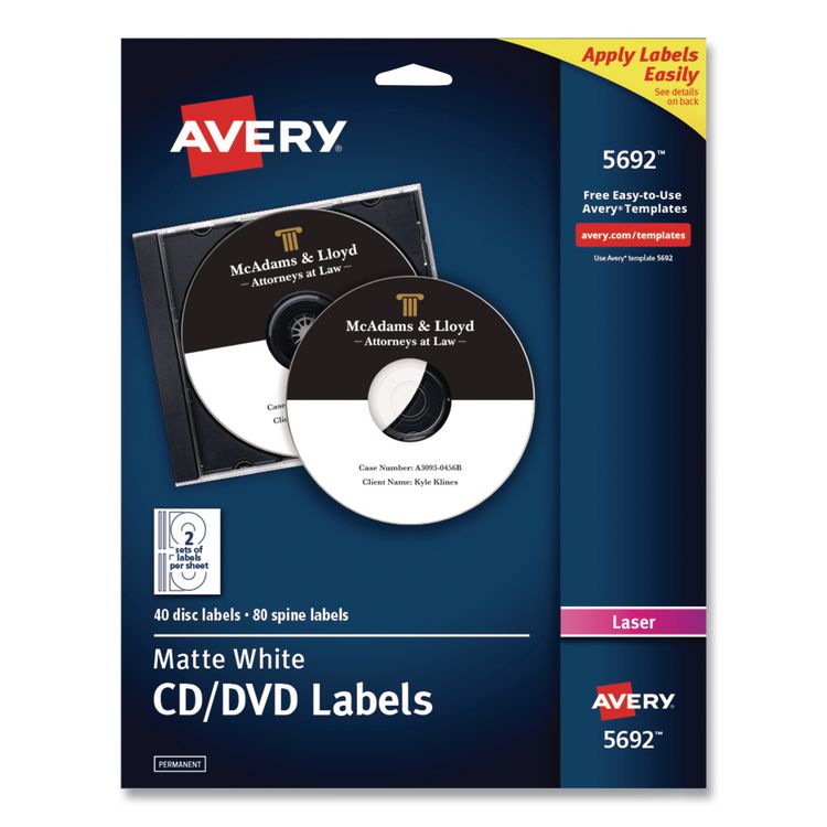 Laser Cd Labels, Matte White, 40/pack