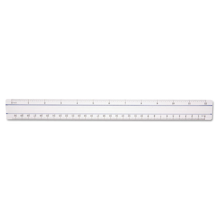 12" Magnifying Ruler, Standard/metric, Plastic, Clear