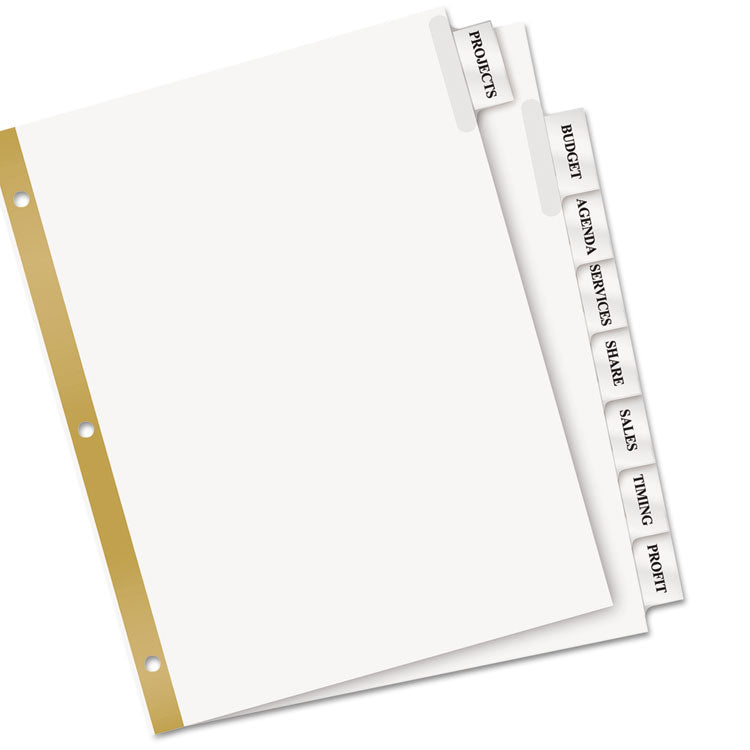 Insertable Big Tab Dividers, 8-Tab, Double-Sided Gold Edge Reinforcing, 11 x 8.5, White, Clear Tabs, 1 Set