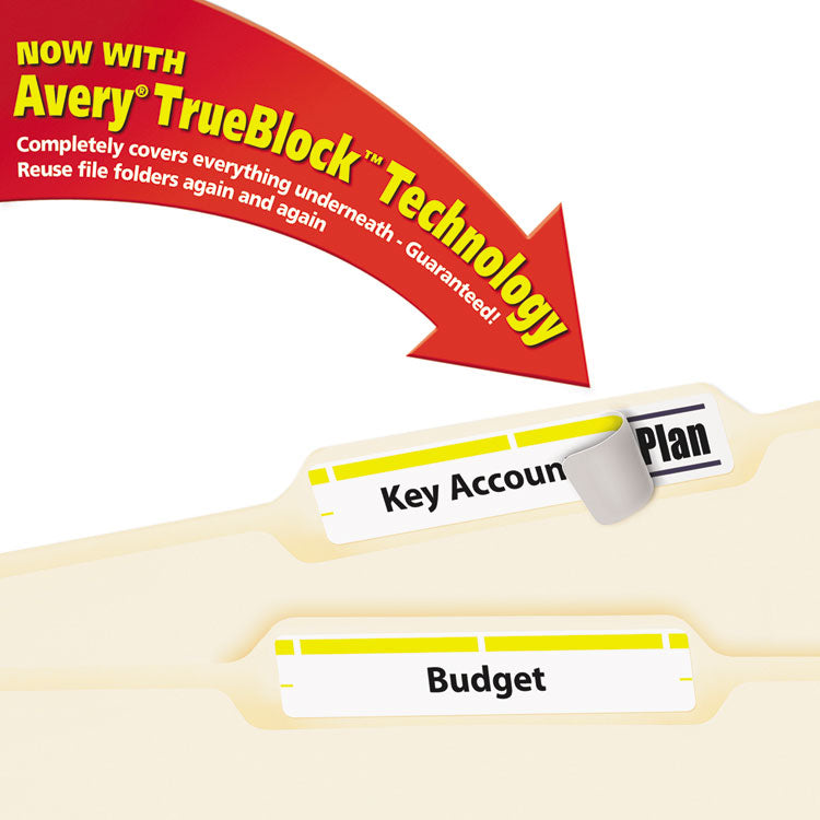 Permanent TrueBlock File Folder Labels with Sure Feed Technology, 0.66 x 3.44, Yellow/White, 30/Sheet, 50 Sheets/Box