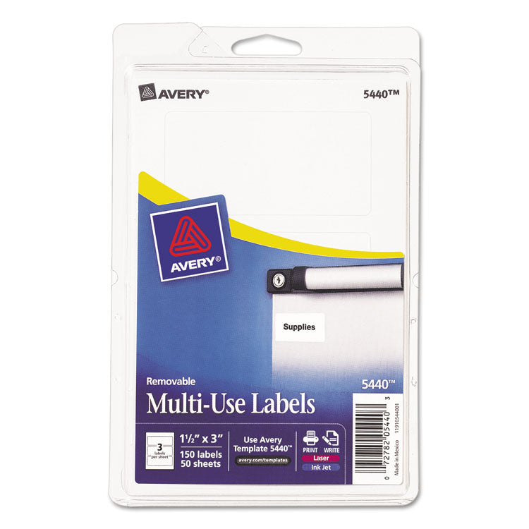 Removable Multi-Use Labels, Inkjet/laser Printers, 1.5 X 3, White, 3/sheet, 50 Sheets/pack, (5440)