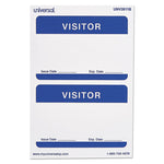 Visitor Self-Adhesive Name Badges, 3.5 x 2.25, White/Blue, 100/Pack