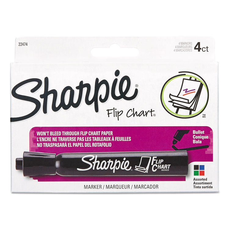 Flip Chart Marker, Broad Bullet Tip, Assorted Colors, 4/set