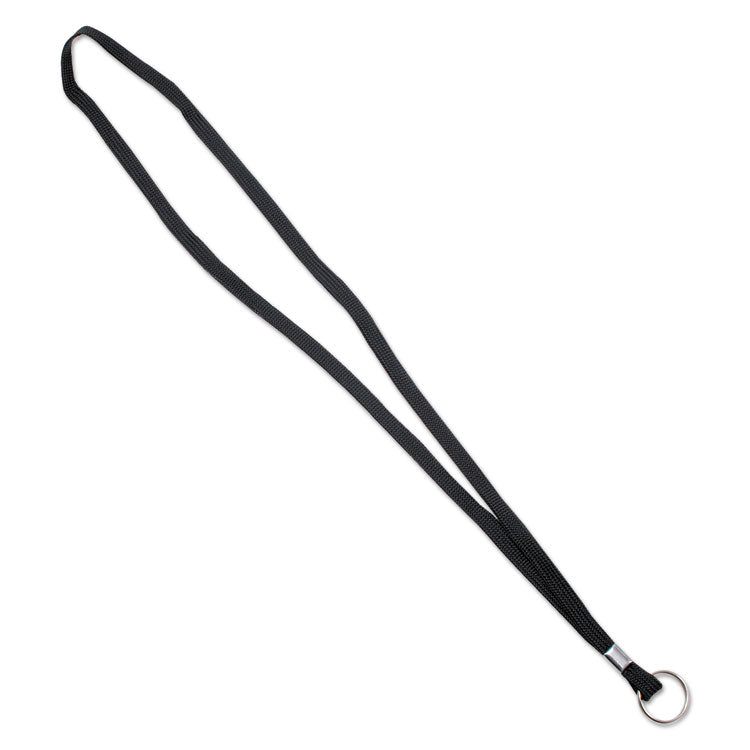 Deluxe Lanyards, Metal Ring Fastener, 36" Long, Black, 24/Box